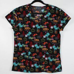 California Bear & Route 66 Print Scrub Top - Size Small